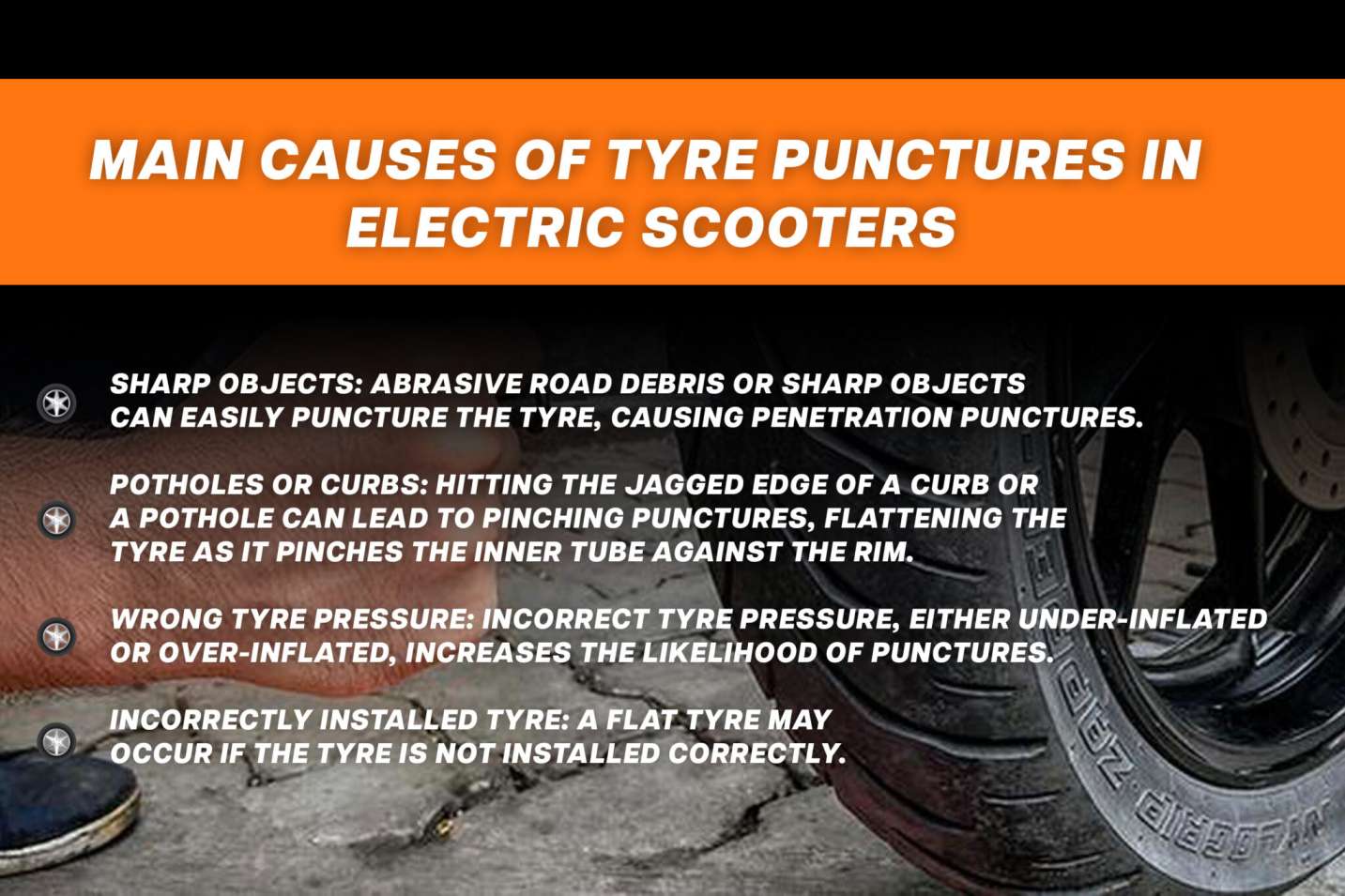 Main causes of tyre punctures in electric scooters