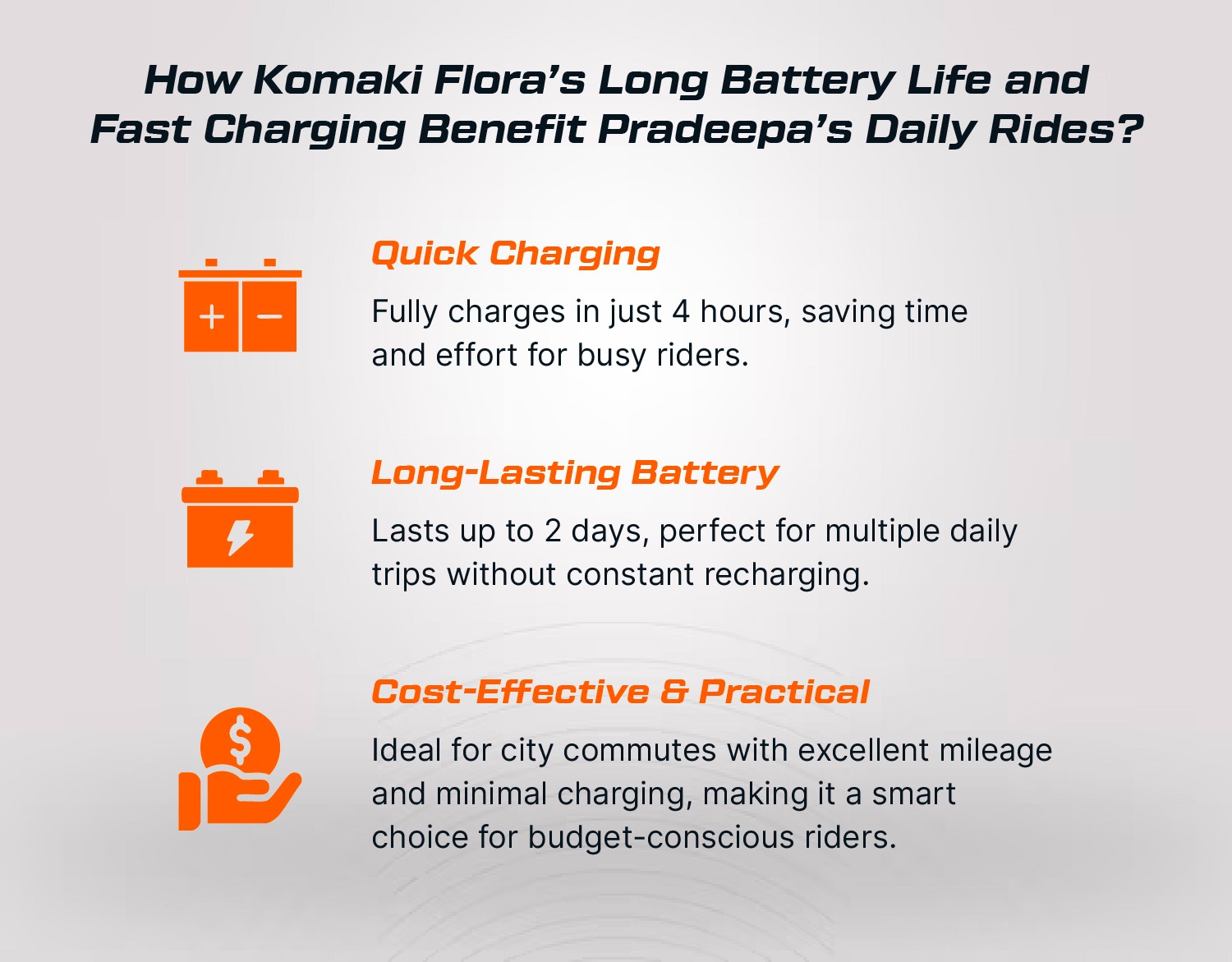 How Komaki Flora’s Long Battery Life and Fast Charging Benefit Pradeepa’s Daily Rides?
